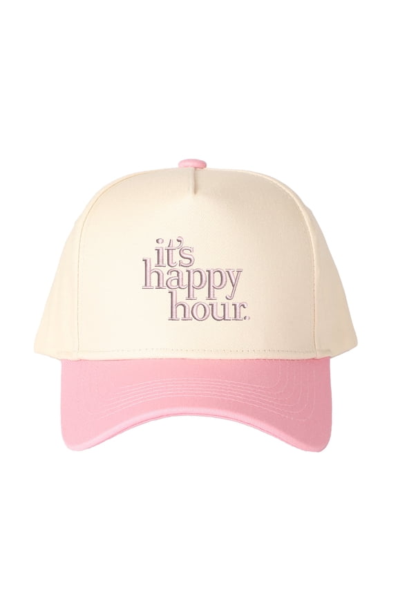 "It's Happy Hour" Letter Embroidered Patchwork Trucker Hat | Adjustable Unisex Snapback, Cocktail Party Essential Casual Cap