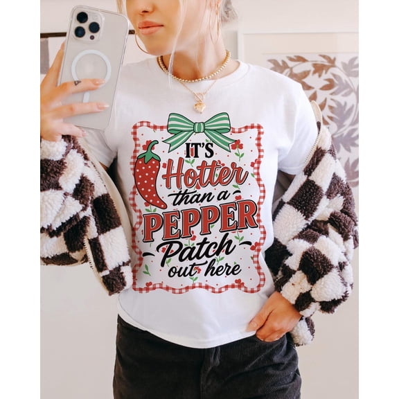 It’s Hotter Than a Pepper Patch Shirt, Funny Southern Summer Tee with Preppy Bow, Red White Blue Coquette Outfit for Women