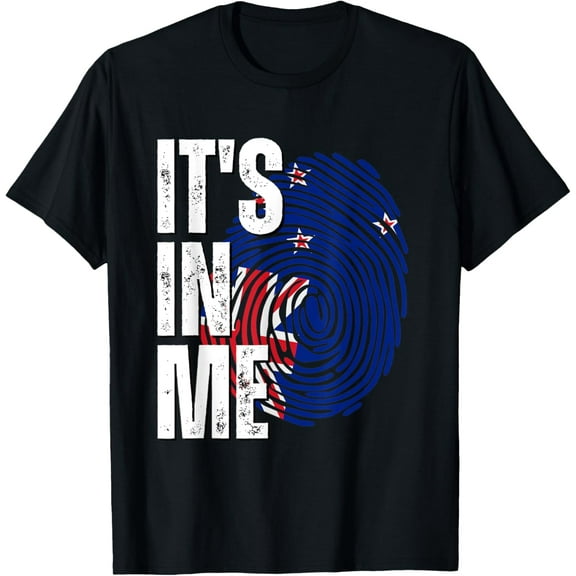 It's In Me New Zealand Flag Fingerprint Oceania Heritage T-ShirtMen and women, Black T-shirt, size: Extra large