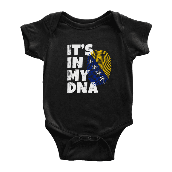 It's In My DNA Bosnian Flag Country Pride Cute Baby Romper Bodysuit For Boy Girl (Black, 6-12 Months)