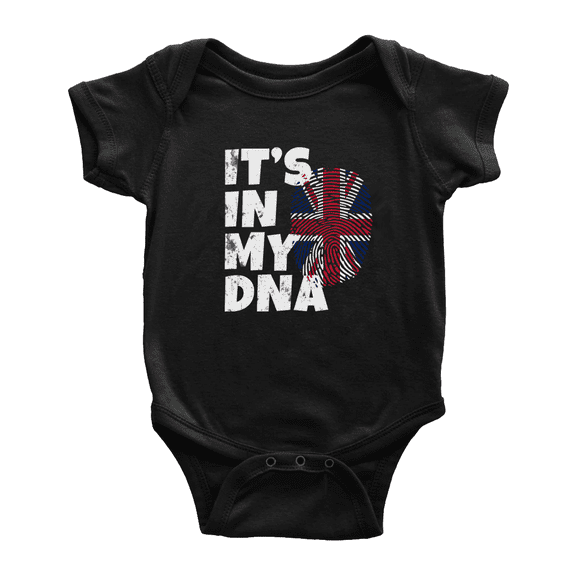 It's In My DNA British Flag Country Pride Cute Baby Clothes (Black, 0-3 Months)
