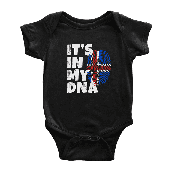 It's In My DNA Icelandic Flag Country Pride Cute Baby Bodysuit (Black, 6-12 Months)