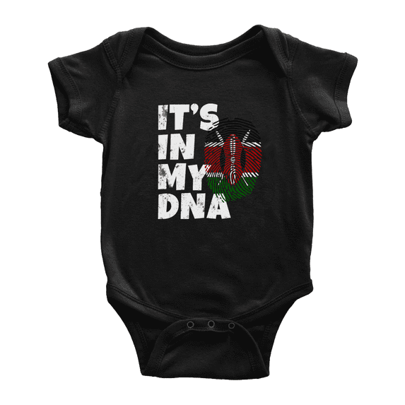 It's In My DNA Kenyan Flag Country Pride Cute Baby Romper Bodysuit For Boy Girl (Black, 18-24 Months)
