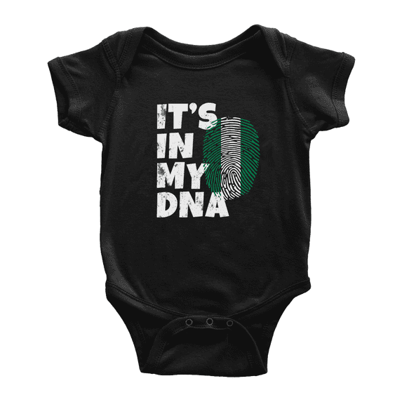 It's In My DNA Nigerian Flag Country Pride Cute Baby Romper Bodysuit For Boy Girl (Black, 18-24 Months)