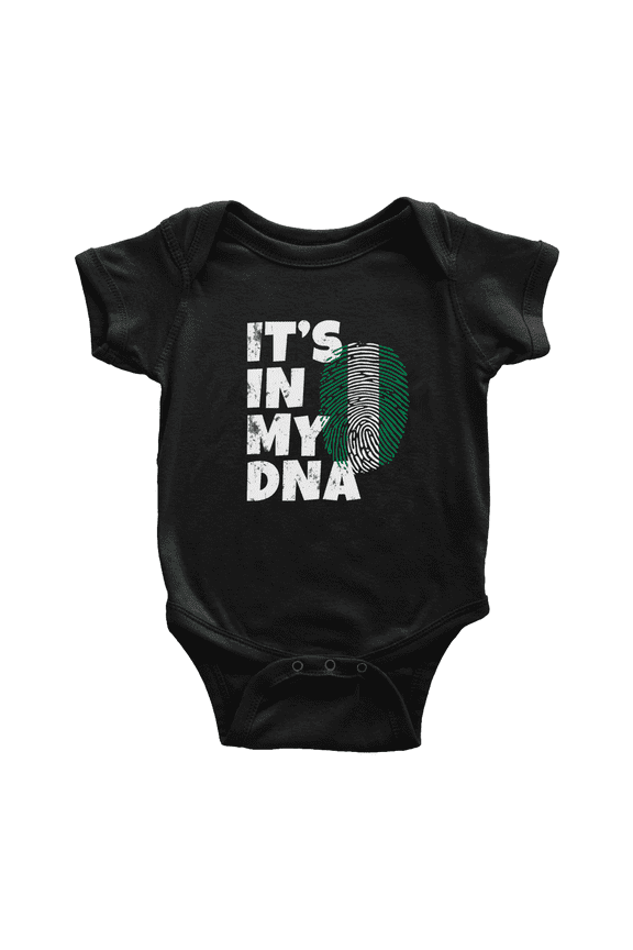 It's In My DNA Nigerian Flag Country Pride Cute Baby Romper Bodysuit For Boy Girl (Black, 3-6 Months)