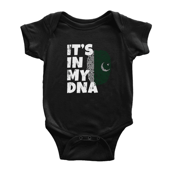 It's In My DNA Pakistani Flag Country Pride Cute Baby Romper Bodysuit For Boy Girl (Black, 6-12 Months)