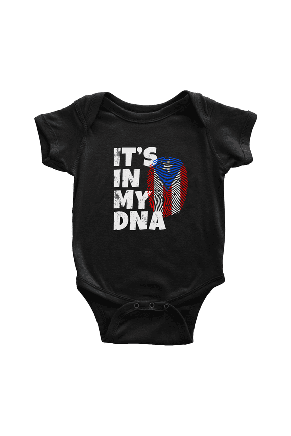 It's In My DNA Puerto Rican Flag Country Pride Baby Rompers Baby Bodysuit (Black, 12-18 Months)