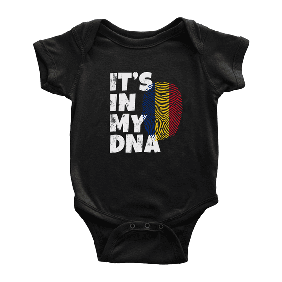 It's In My DNA Romanian Flag Country Pride Baby Bodysuits Newborn Clothes (Black, 12-18 Months)