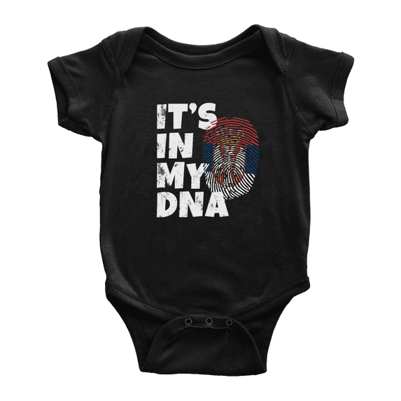 It's In My DNA Serbian Flag Country Pride Baby Bodysuit Baby Clothes (Black, 3-6 Months)