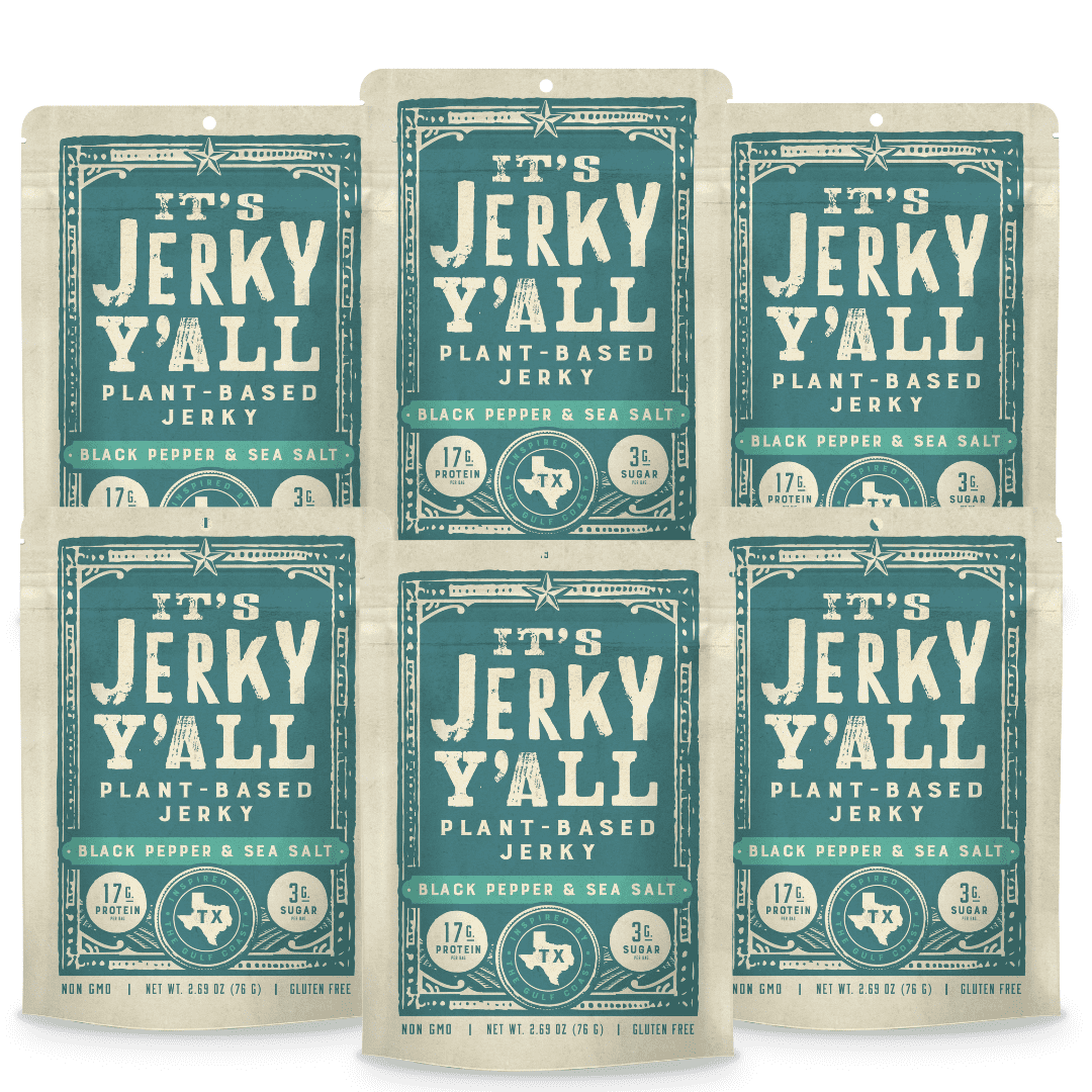 It's Jerky Y'all Vegan Jerky, Sea Salt & Pepper Flavor, High Protein, Non-GMO (6 Pack)