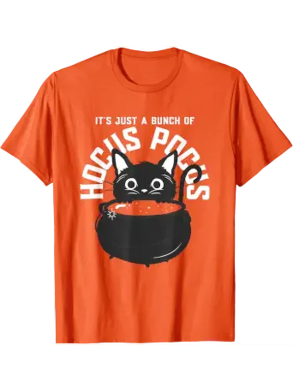 It's Just A Bunch Of Hocus Pocus Halloween Black Cat Holiday T-Shirt, Size S-5XL