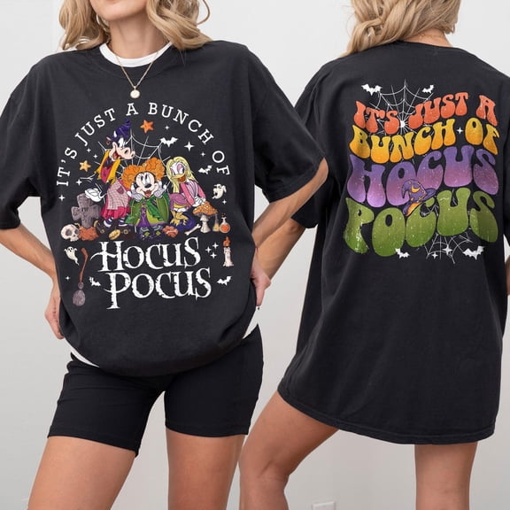 It’s Just a Bunch of Hocus Pocus Halloween T-Shirt, Mickey Minnie Halloween Tee, Sanderson Sisters Parody Shirt, Disney Halloween 2025 Shirt,Black Color,Size 2XL