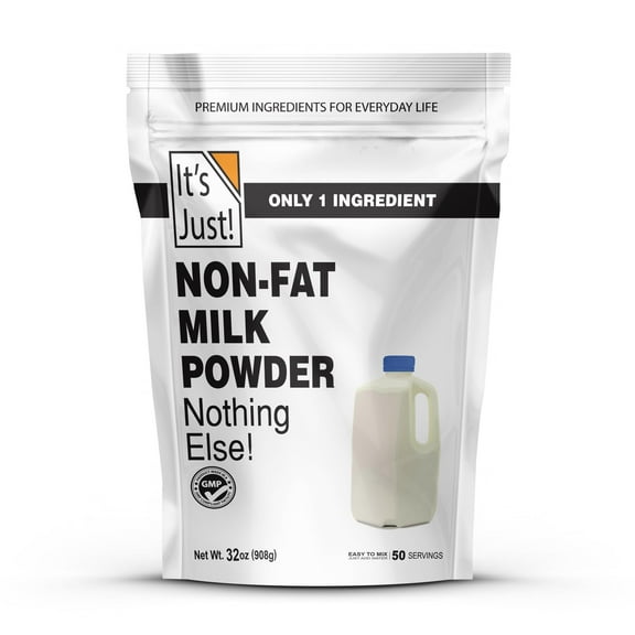 It's Just - Powdered BDF32 Non-Fat (Skim) Milk, rBST/rBGH Hormone Free, Shelf Stable, Just Add Water, Makes Over 1.5 Gallon Milk, 2 Pound Milk Powder