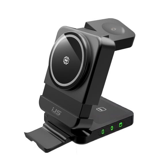 It's Just Smart 3-in-1 Magnetic Wireless Charging Station for Apple & Samsung Devices, Dual-Sided Rotating Watch Charger, 15W Fast Foldable Charger - Black