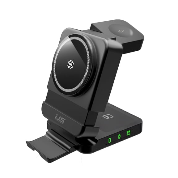 It's Just Smart 3-in-1 Magnetic Wireless Charging Station for Apple & Samsung Devices, Dual-Sided Rotating Watch Charger, 15W Fast Foldable Charger - Black
