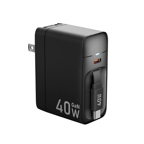 It's Just Smart Retractable Wall Charger, 40W Compact Plug, Built-in Type-C, Portable, iPhone, Samsung, Pixel