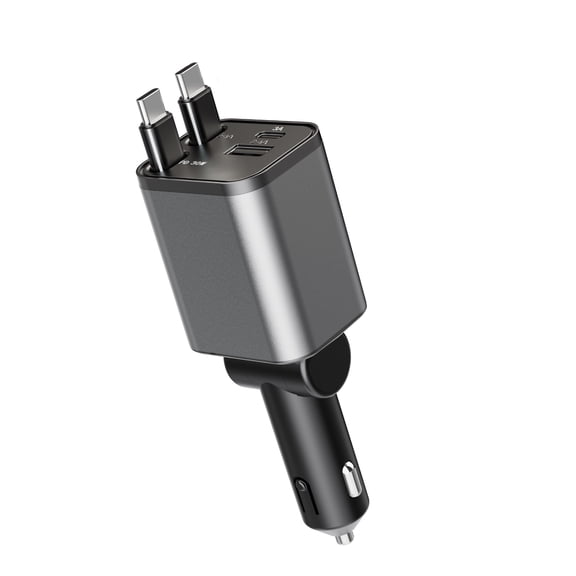 IJS 4 in 1 Retractable Fast Car Phone Charger | PD 30W Type-C, Compatible with Galaxy, Apple, Pixel