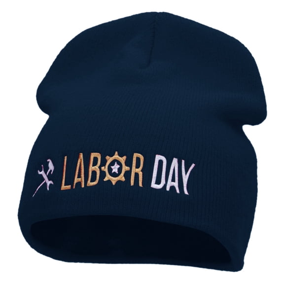 It's Labor Day Embroidered 8 Inch Knitted Short Beanie - Navy OSFM