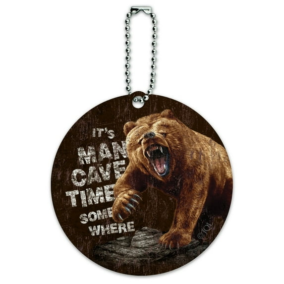 It's Man Cave Time Somewhere Bear Round Luggage ID Tag Card Suitcase Carry-On