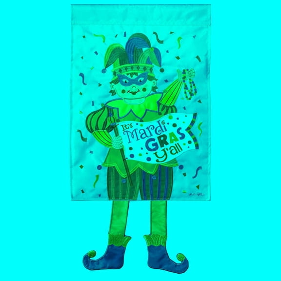 It's Mardi Gras Y'all Green Joker 19 x 13 Small Polyester Outdoor Hanging Garden Flag