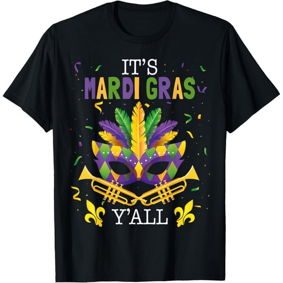 It's Mardi Gras Y'all T-ShirtMen's and women's gift, black and white T-shirt, size: Extra large S-4XL