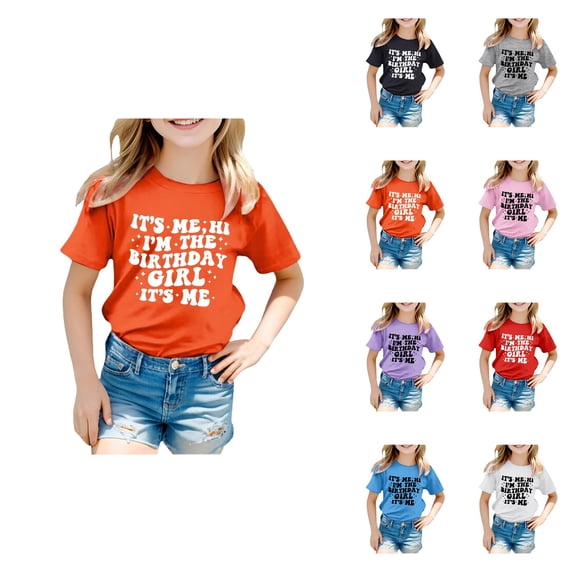 It's Me Hi I'm the Birthday Girl T-Shirt – Girls' Birthday Party Tee, Multicolored Summer Top for Kids