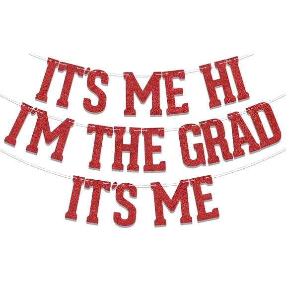 It's Me Hi I'm the Grad It's Me Banner, 2024 Graduation Party Decorations, Class of 2024 Banner, Congrats Grad Party Decor Supplies Red Glitter