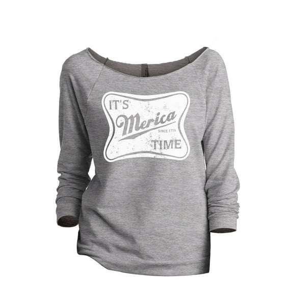 It's Merica Time Women's Fashion Slouchy 3/4 Sleeves Raglan Sweatshirt Sport Grey Small