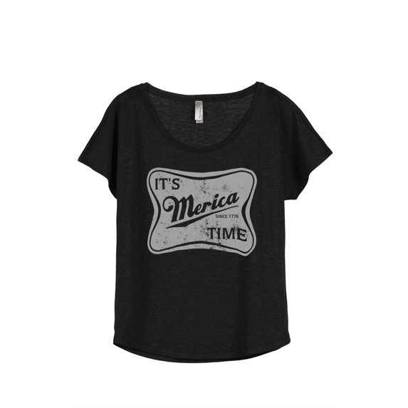 It's Merica Time Women's Fashion Slouchy Dolman T-Shirt Tee Heather Black 2X-Large