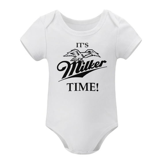 It's Milker (Miller) Time! Baby Bodysuit – Funny Newborn Feeding Time Romper for Infant Boy Girl White-style-1 6months