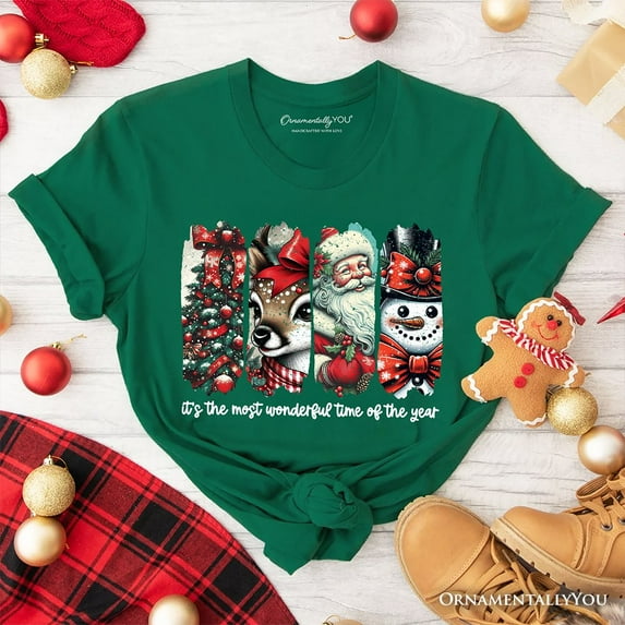 It's Most Wonderful Time Of The Year T‑Shirt, Reindeer, Santa, Snowman Vintage Tee for Christmas