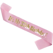 Its My 37th Birthday Sash, Light Pink Satin Sash with Gold Foil Lettering for 37th Birthday Party, Photo Booth Props, 1 Pack