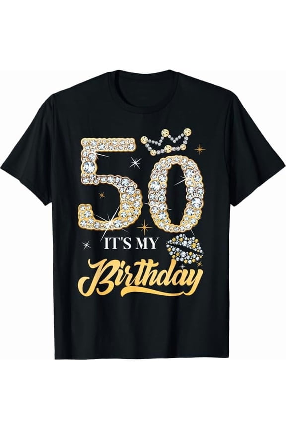 It's My 50th Birthday Diamond Shoes 50 Years Old Women Funy Gifts T-Shirt Crew Neck Short Sleeve Tees