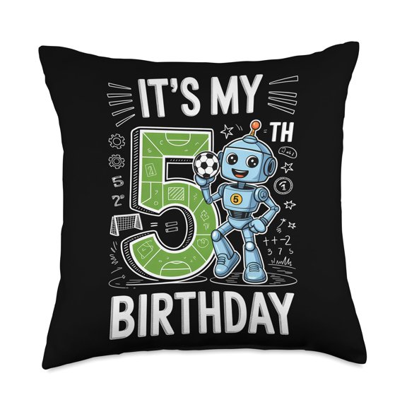 It's My 5th Birthday Robot Soccer Robot Throw Pillow Y101