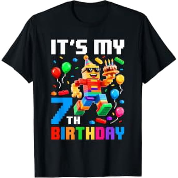 Building Pricks It's My 7th Birthday Building Brick 7 Years Old Boys Kids T-Shirt ...