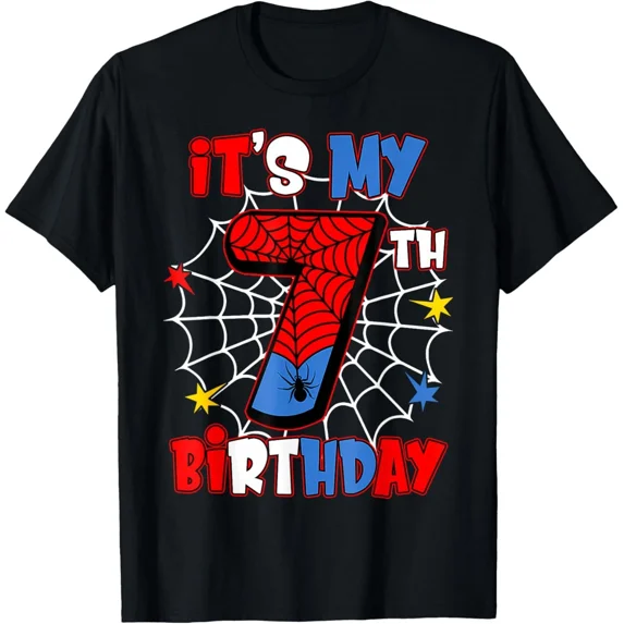 It's My 7th Birthday Spider Theme Party 7 Years Old For Adult S-4XL T-Shirt