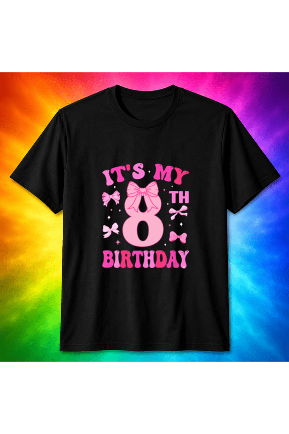 It's My 8th Birthday Girl Pink Bows Retro 8 Year Old T-shirt, for men & women, S-5XL