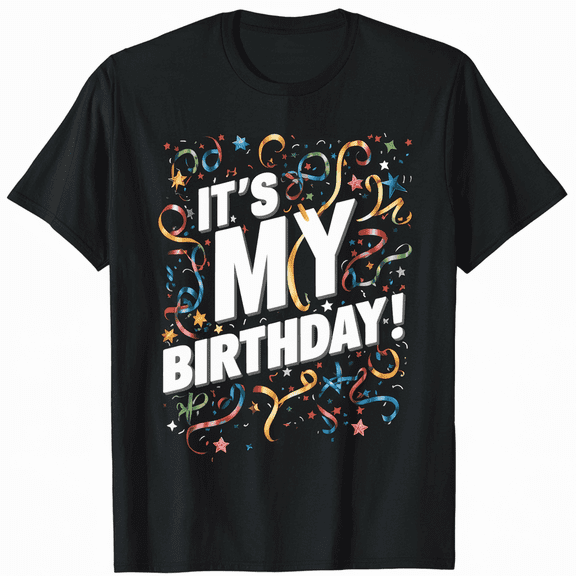 It's My Birthday Confetti Graphic Unisex Short Sleeve Celebration T-Shirt