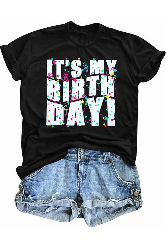 It's My Birthday Confetti Party Squad for Women Short Sleeve Graphic Tee Shirt