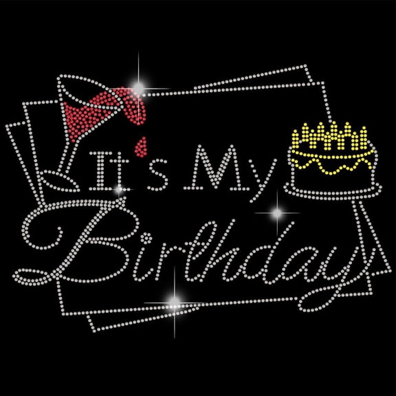 It's My Birthday Iron on Rhinestones Transfer T-Shirt Crystal Heat Transfer Designs Iron on Rhinestone Transfer Birthday DIY Decals for Girls Clothing Tote Bag DIY Art Craft Gifts DIY