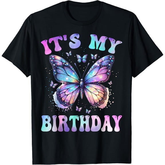 It's My Birthday Tie Dye Birthday Girl Butterfly Family T-Shirt Tops Tee