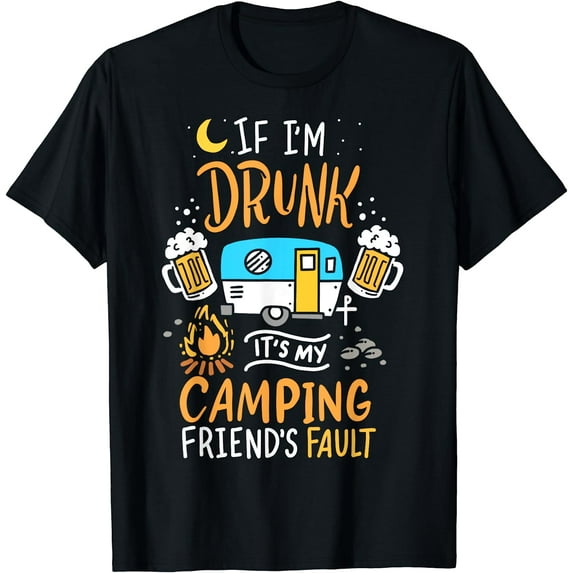 It's My Camping Friend's Fault Camping T-Shirt Black Large