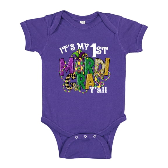 It's My First Mardi Gras Y'all Baby Bodysuit One Piece NB Purple