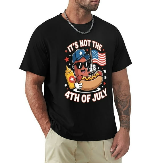 It's Not The 4th of July Until My Wiener Comes Out Magnetic Men's Cotton Short Sleeve HD Print Tee for Casual T-Shirt Crew Neck Top Black 3XL