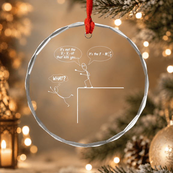 It's Not the Fall Force Equation - Physics Science Pun Ornament, Holiday Keepsake Gift, Circle Glass Ornament