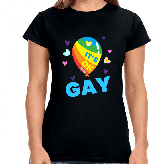 It's OK to Be Gay LGBT Rainbow Flag Shirt Lesbian Gay Pride Shirts for Women