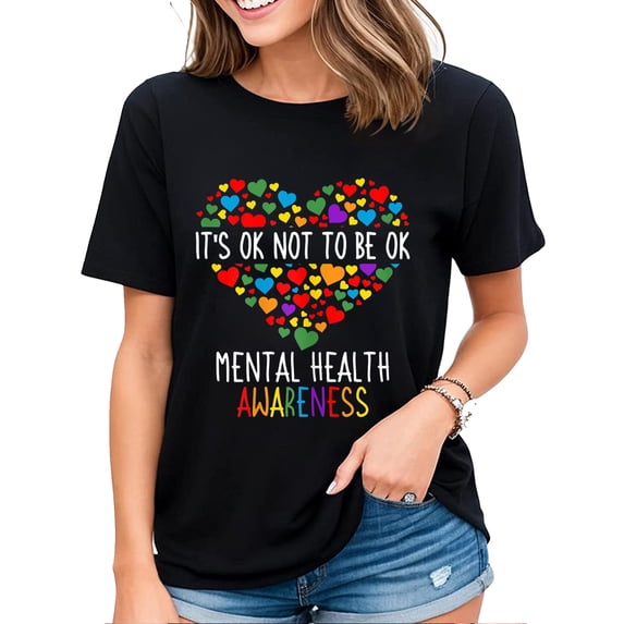 It's Ok Not To Be Ok Mental Health Awareness Green Ribbon T-Shirt for Women Black Medium