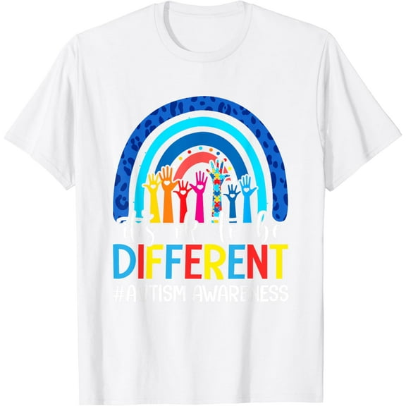 It's Ok To Be Different Autism Awareness Leopard Rainbow T-Shirt