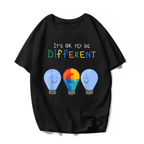 It's Ok To Be Different Light Puzzles Autism Awareness T-Shirt Women Men Puzzles Graphics Casual Short Sleeve Shirts Summer Tops Gift Tee Black Medium
