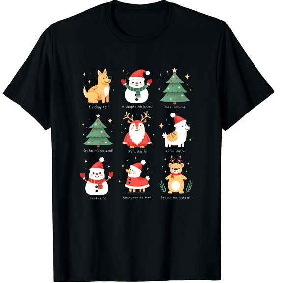 It's Okay To Mental Health Christmas School Counselor Xmas Graphic Black T-Shirt for Men and Women